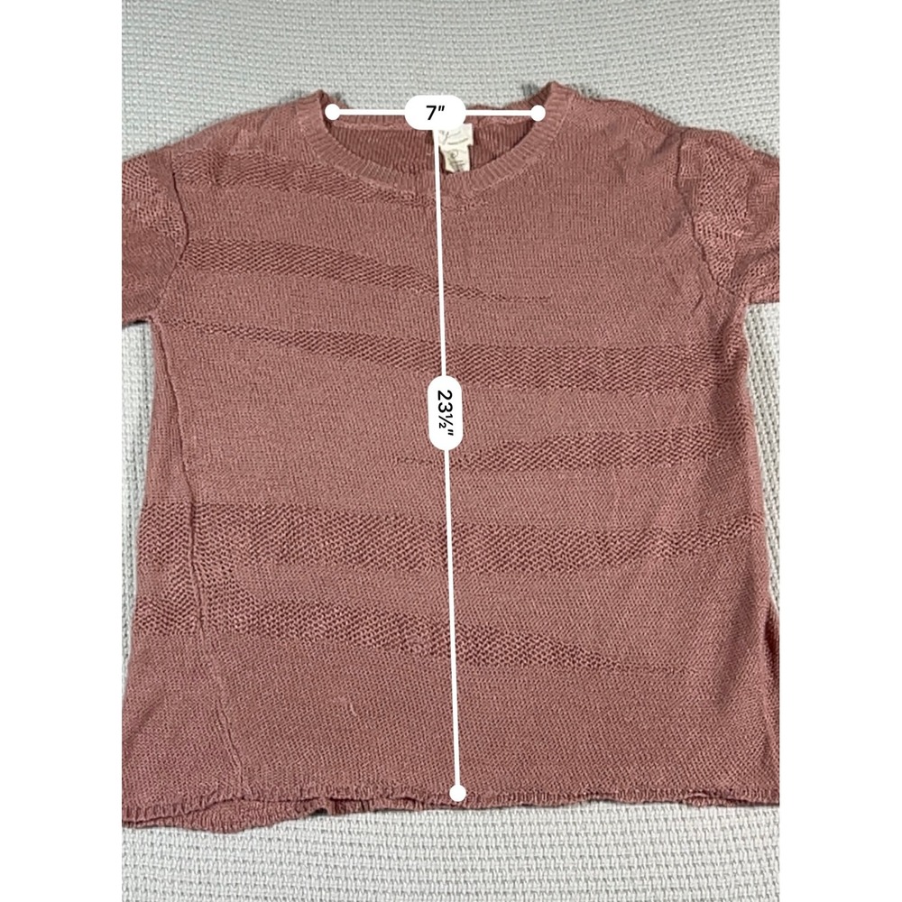 Andrea Jovine Womens Pink 100% Linen Short Sleeve Textured Knit Sweater SZ Small - Picture 3 of 8